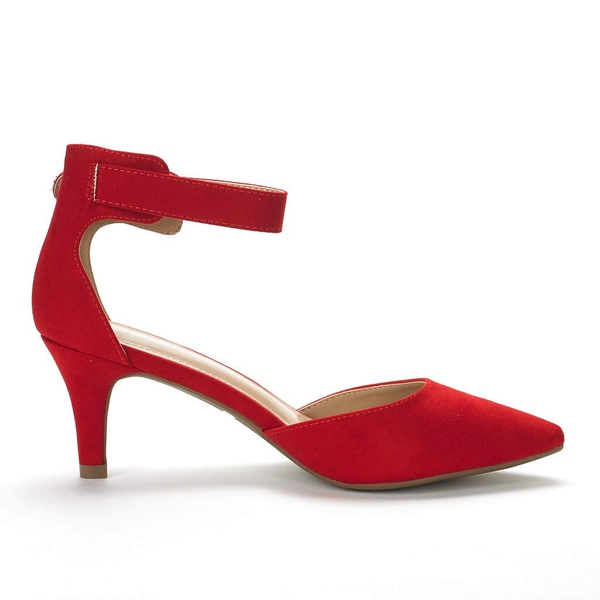 Ankle Strap Low Heel Dress Pumps - RED SUEDE - 3